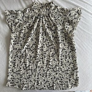 Mock neck flutter sleeve blouse